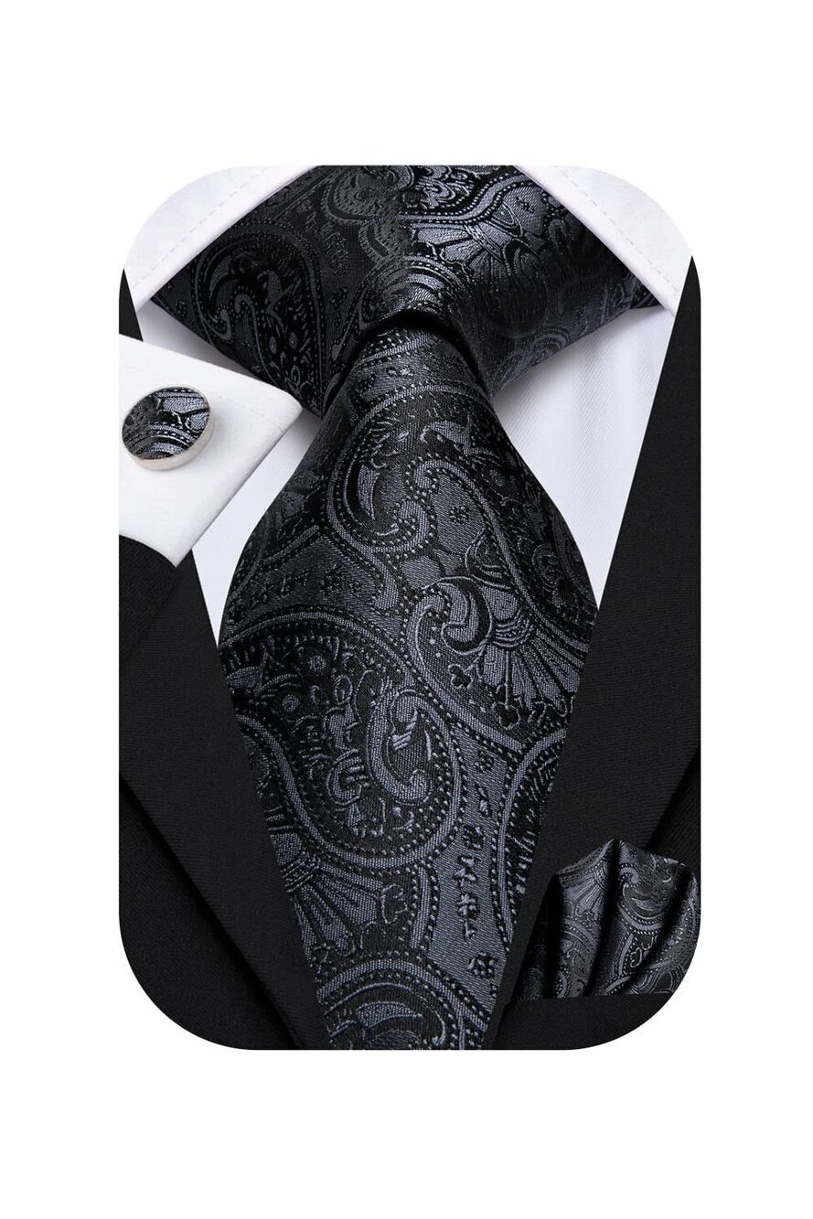 5900 Silk Paisley Ties Necktie Pocket Square Cufflinks Set Foral Tie Sets